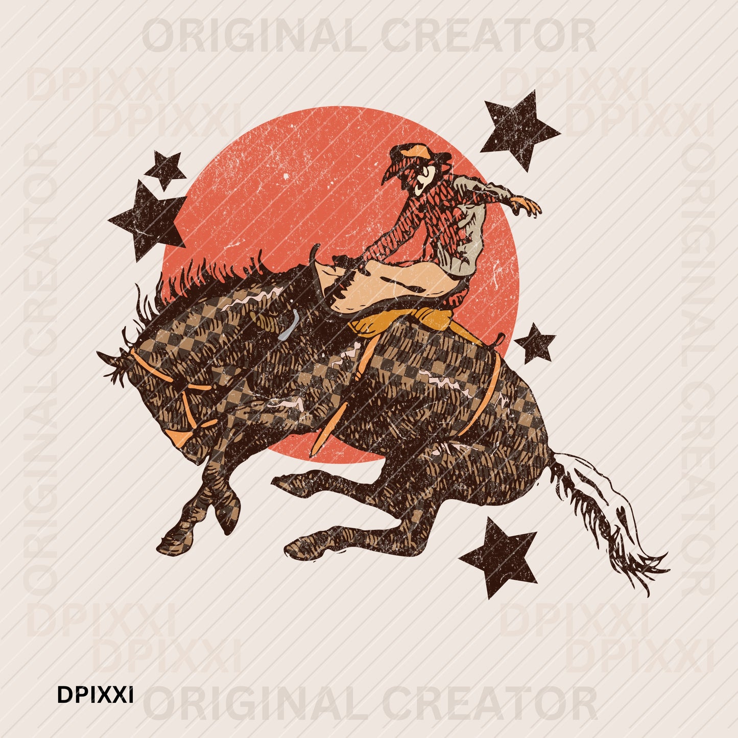 Checker Horse Sunset Stars Cowboy