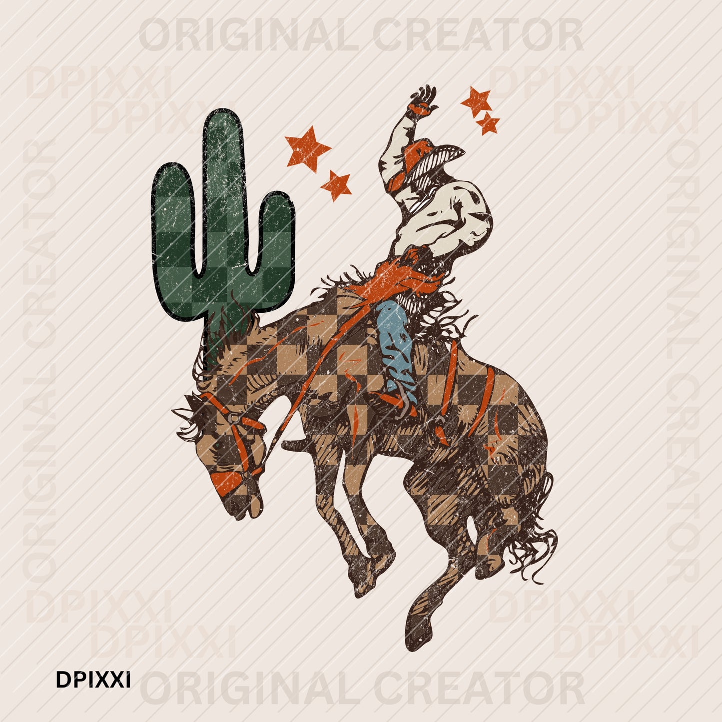 Checker Horse Cowboy Star Cactus