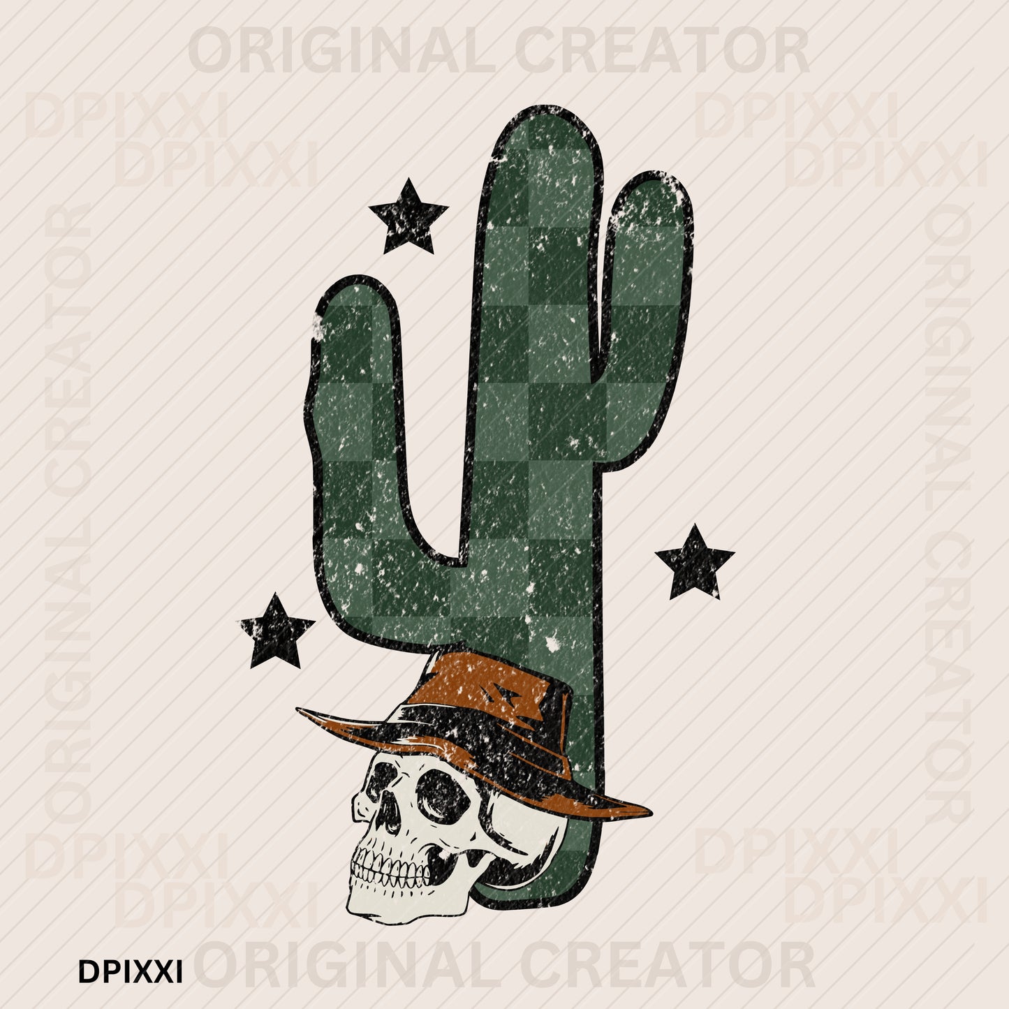 Checker Cactus Cowboy Skull