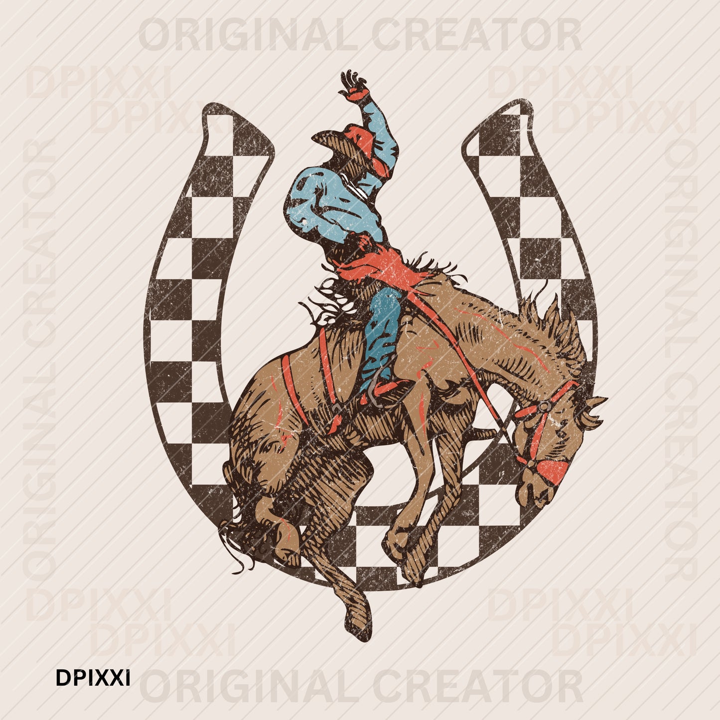 Checker Horseshoe Blue Cowboy