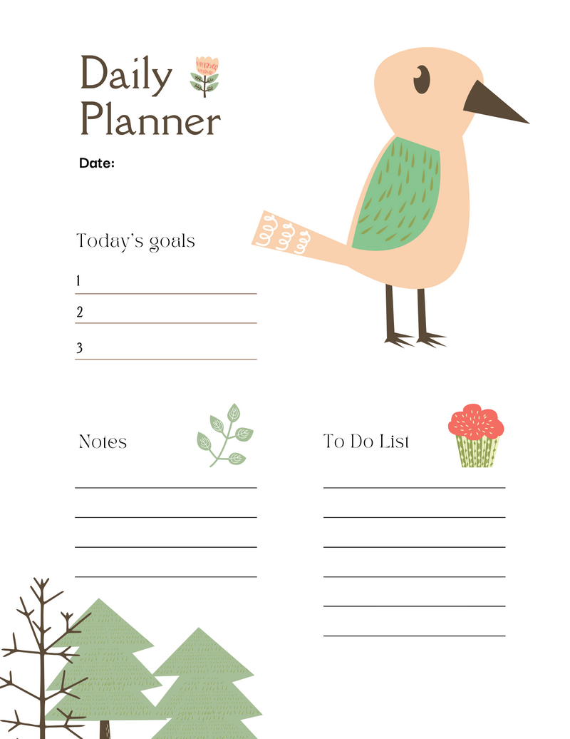 Beige Colorful With Illustration Daily Planner