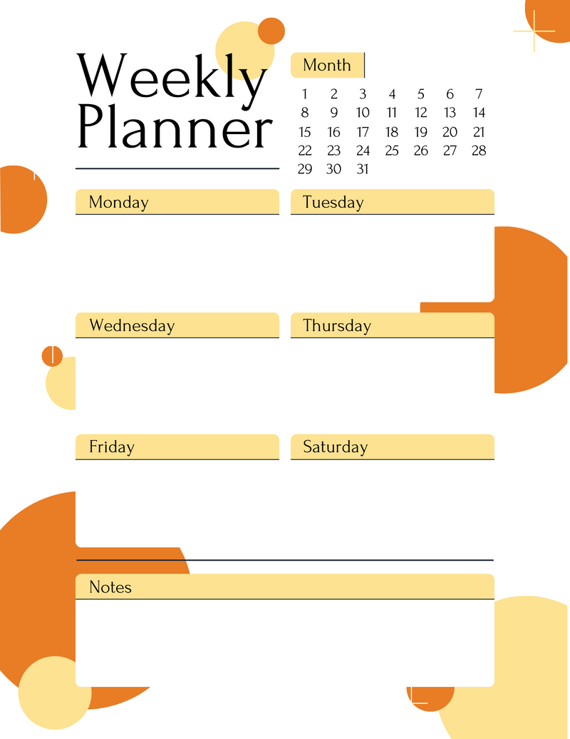 Blue and Orange Colorful Bubble Weekly Planner
