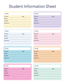 Colorful Simple Student Information Sheet Planner | Name, Gender, DOB, Health, Behavior, Age | PDF Digital Download