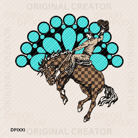 Turquoise Gemstone Checker Horse Cowboy