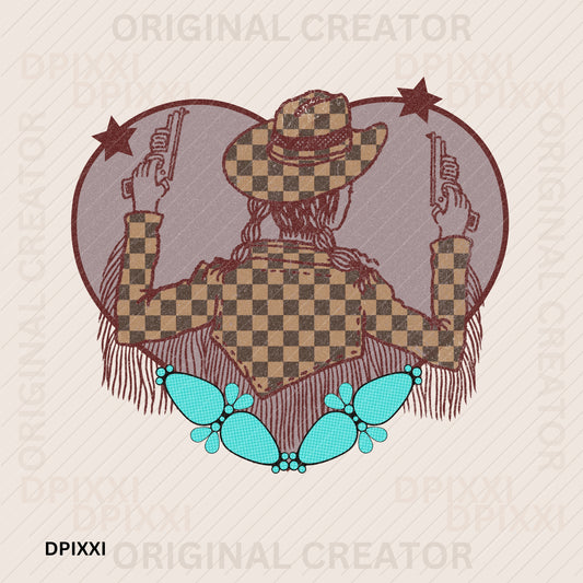 Checker Outfit Cowgirl Heart Star Turquoise Gemstone