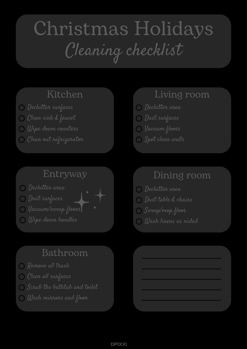 Christmas Cleaning Checklist | Holidays Cleaning Checklist