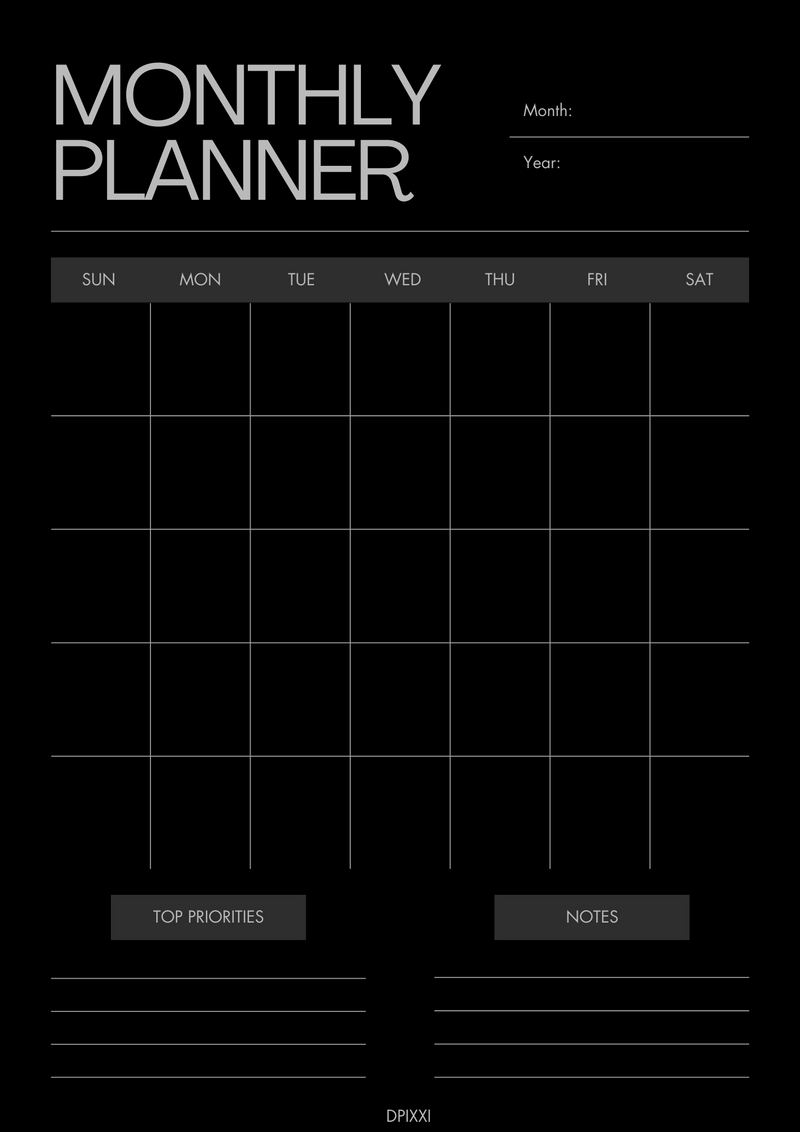 Beige Minimalist Monthly Planner | Top Priorities, Monday to Sunday