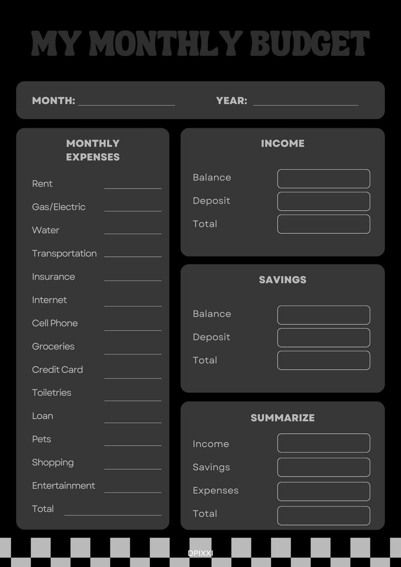 Bold Monthly Budget Planner | Monthly Expenses, Income, Savings, Summarize