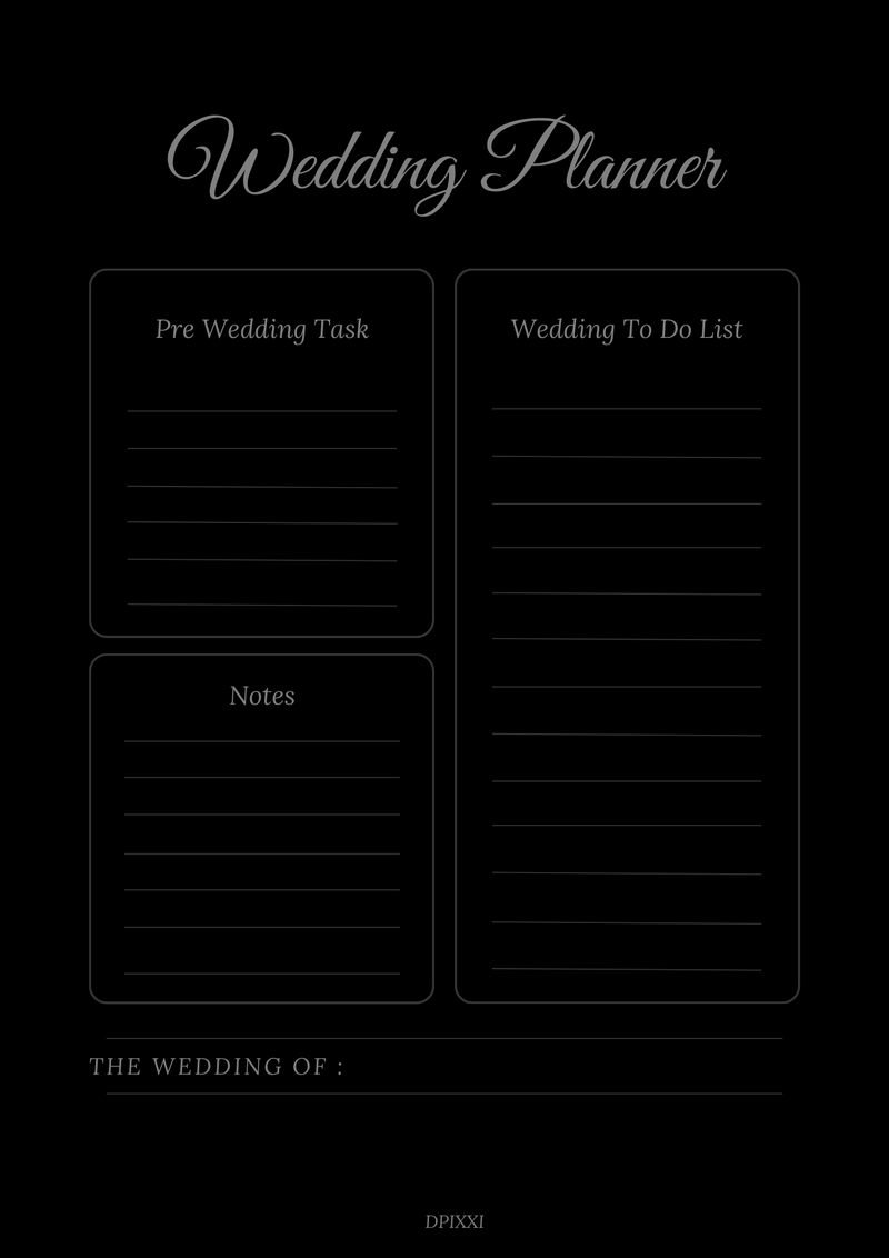 Wedding Planner  Pre Wedding Task, Wedding To Do List