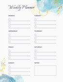 Elegant Watercolor Aesthetic Planner | Monday to Sunday, Notes