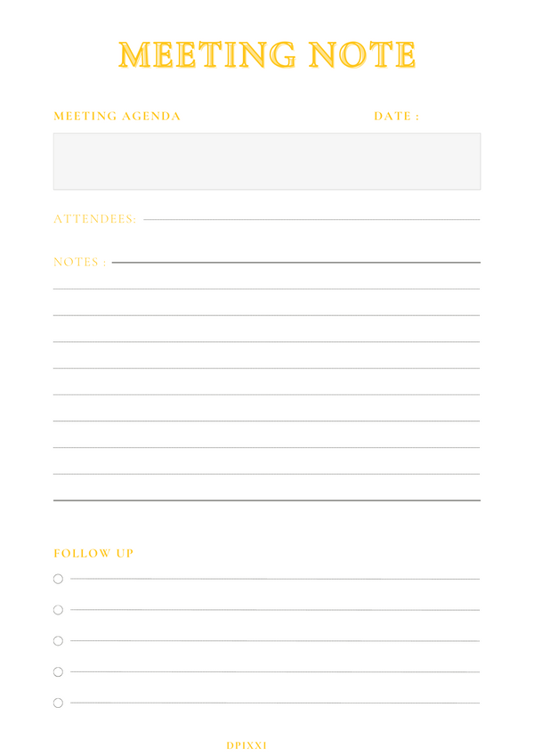 Simple Professional Meeting Notes Planner | Attendees, Follow Up