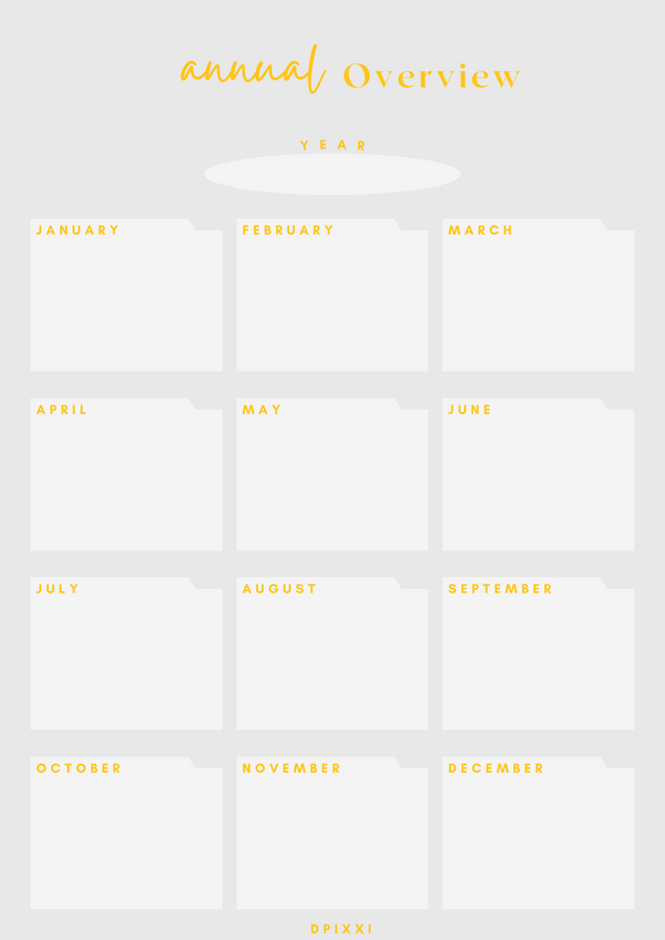 Elegant And Minimal Annual Overview Planner| January to December