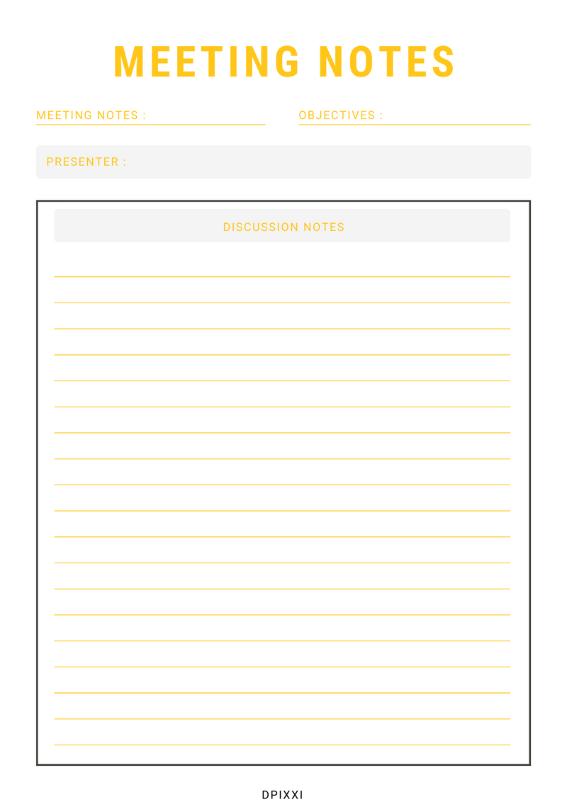 Minimal and Professional Meeting Notes | Objectives, Presenter, Discussion Notes