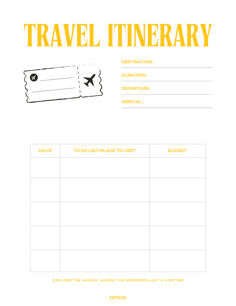 Modern Travel Itinerary Planner | Destination, Duration, Departure, Arrival,Budget