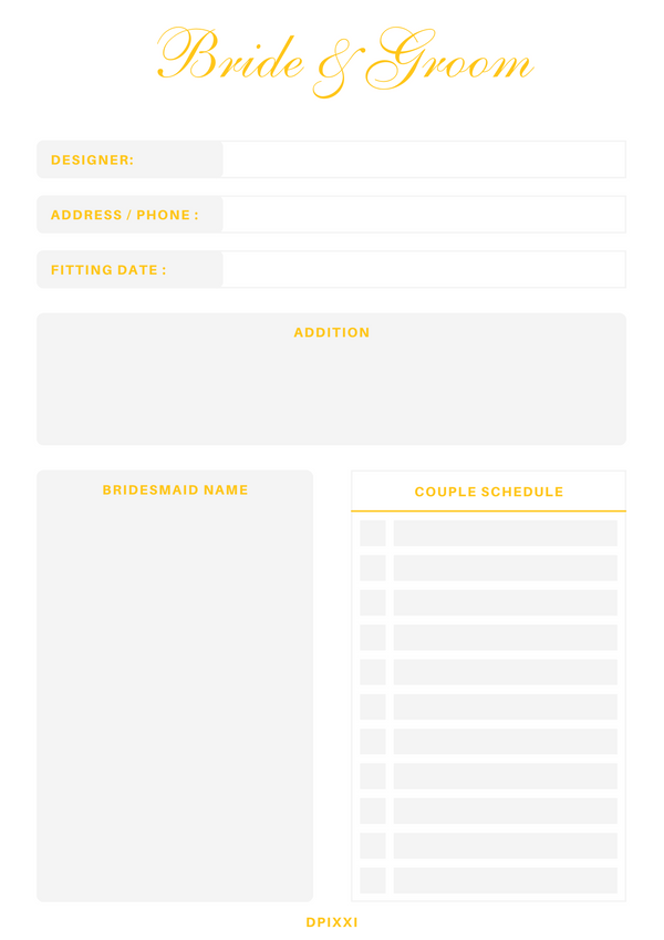 Bride & Groom Wedding Planner | Bridesmaid Name, Couple Schedule