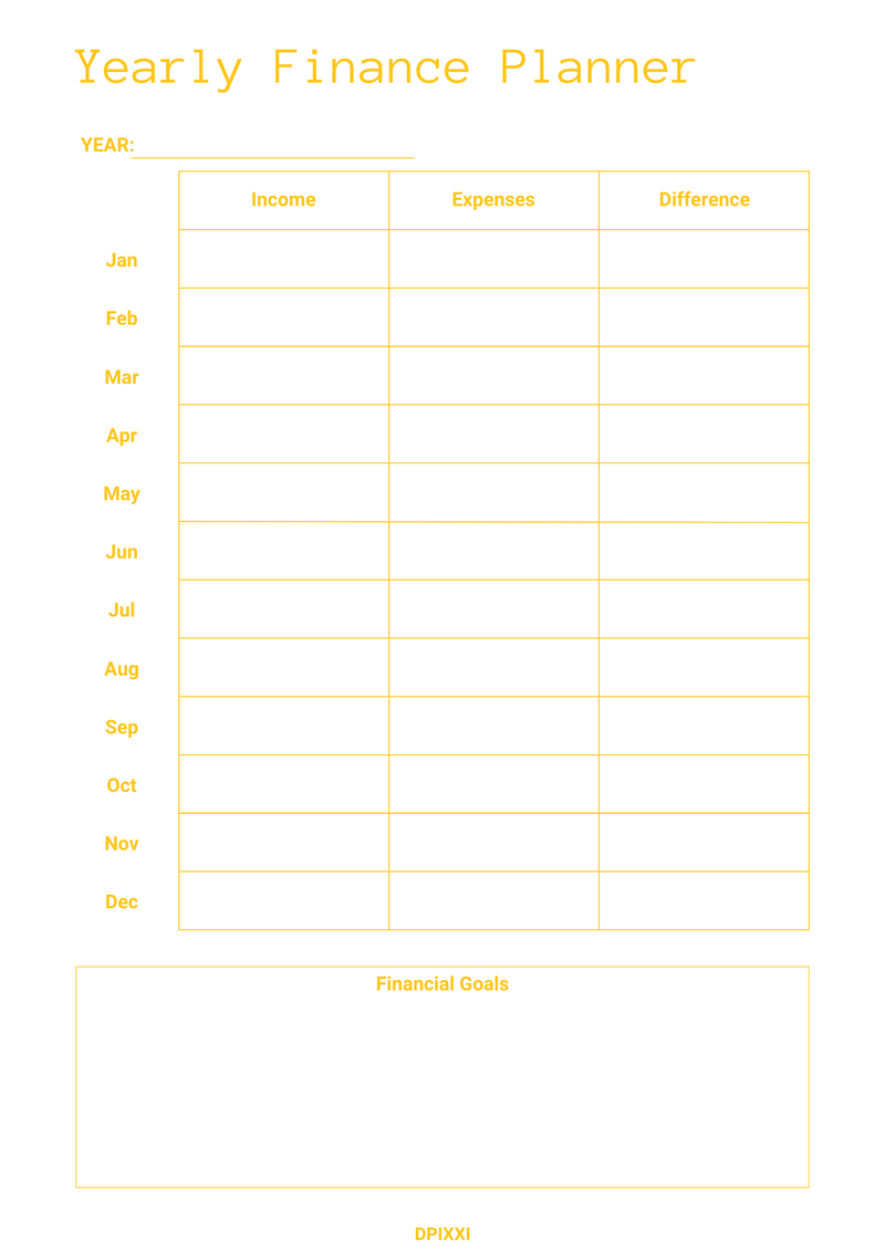 Yearly Finance Planner Minimal Sheet| January to December