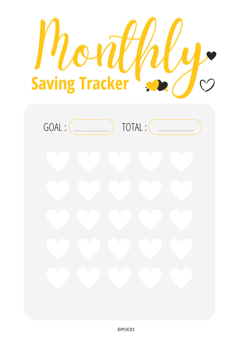 Minimalist Illustrated Monthly Saving Tracker Planner | Goal, Total