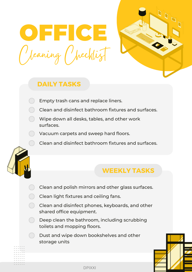 Simple Illustrated Cleaning Checklist | Office Cleaning Checklist