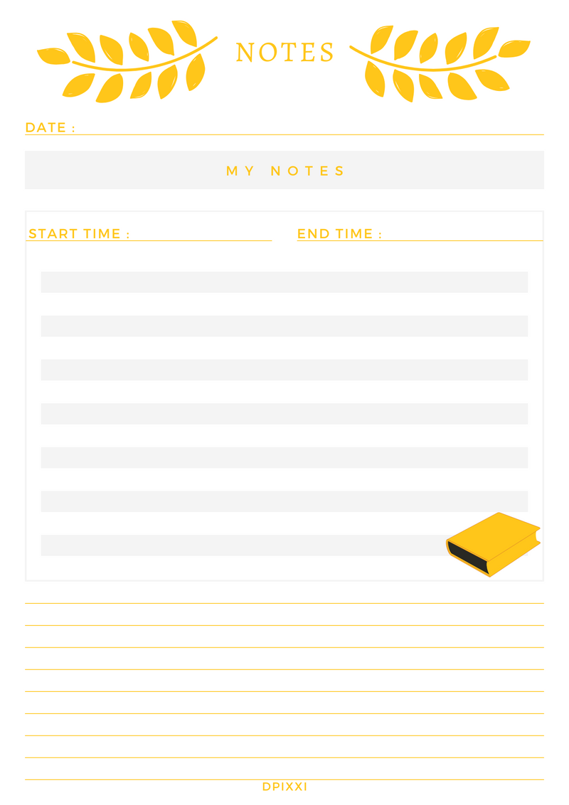 Clean and Elegant Notes Paper Planner | Start Time, End Time