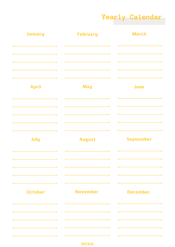 Minimal and Simple Yearly Calendar Planner| January to December