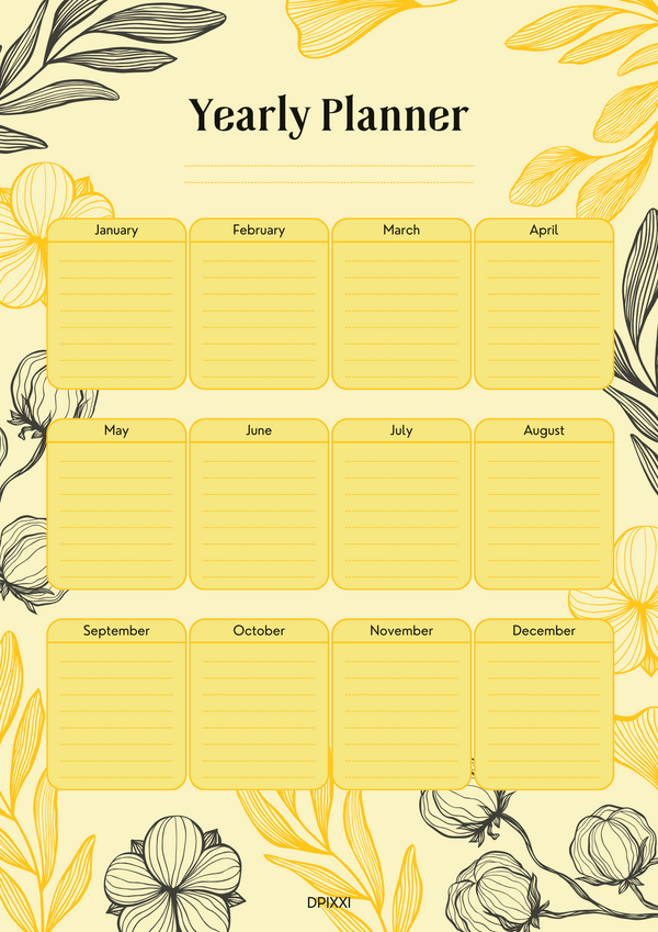 Neutral Abstract Leaves Yearly Planner| January to December