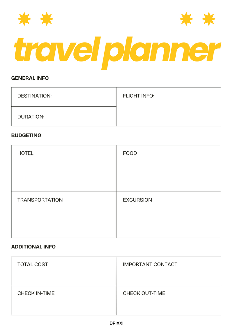 Bold Simple Travel Planner | General Info, Budgeting, Additional Info