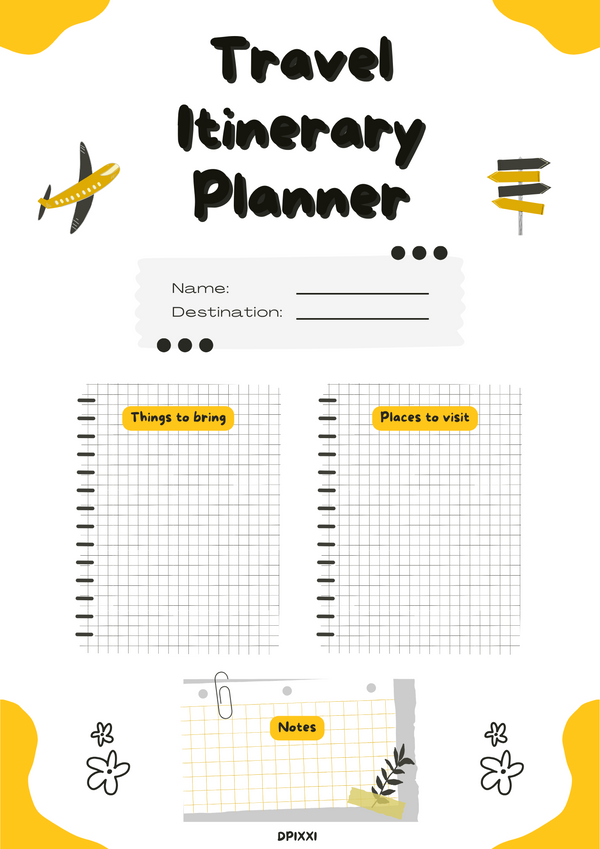 Creative Travel Itinerary Planner | Things To Bring, Places To Visit