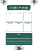 Flowers Minimalist Weekly Schedule Planner | Monday To Saturday, Note