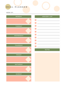 Elegant Meal Planner | Week Of, Monday To Sunday, Grocery List, Notes