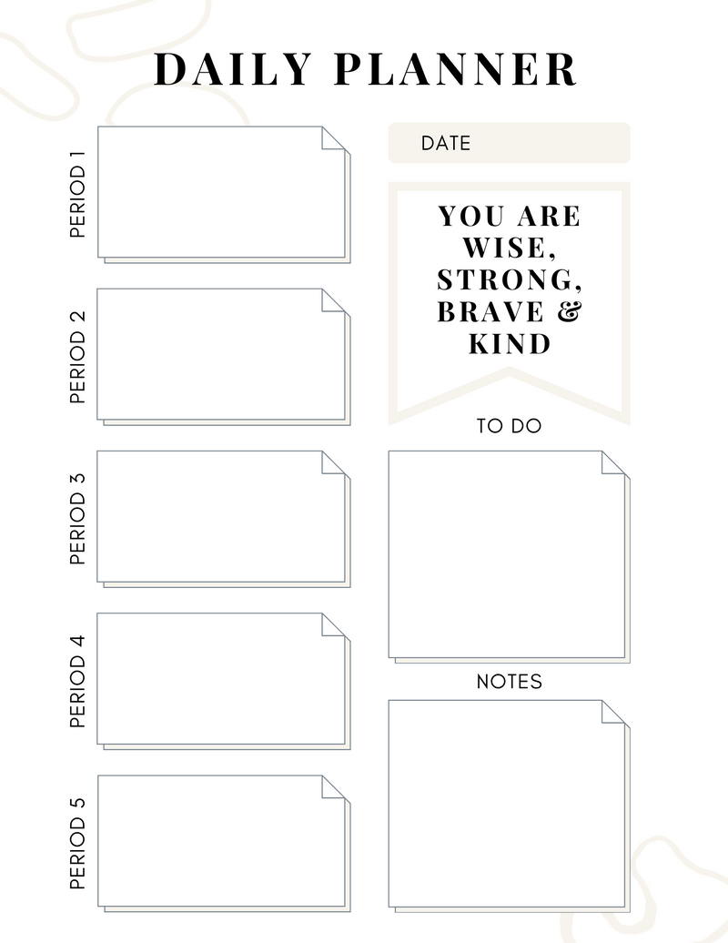 Minimalist Daily Teacher Planner | Date, Period 1 To Period 5, To Do, Notes