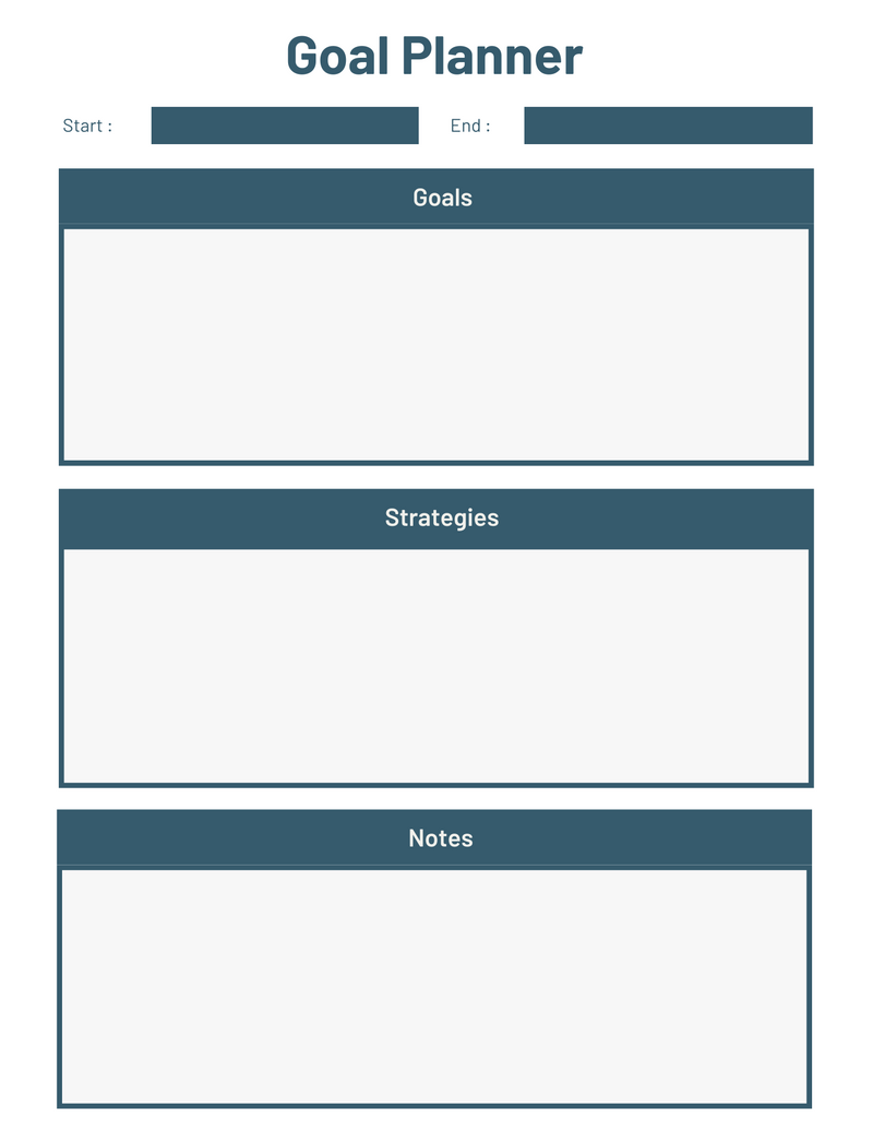 Simple & Minimalist Goal Planner Workbook  | Goal Planner, Start, End, Goals, Strategies, Notes