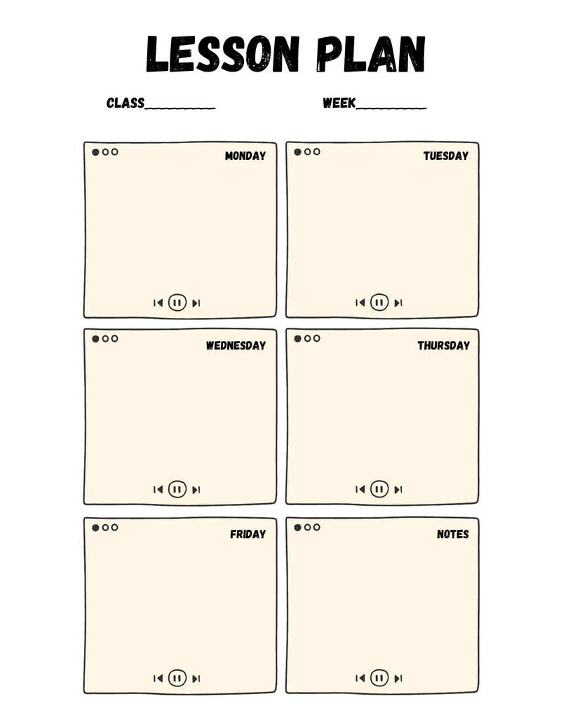Lesson Plan Planner | Class, Week, Monday To Friday, Notes