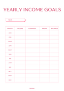 Yearly Income Goals Planner| January to December