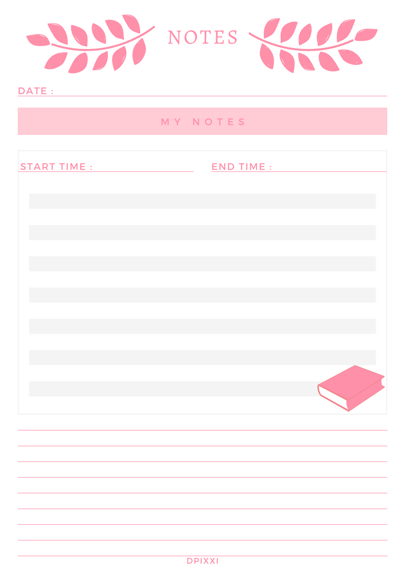 Clean and Elegant Notes Paper Planner | Start Time, End Time