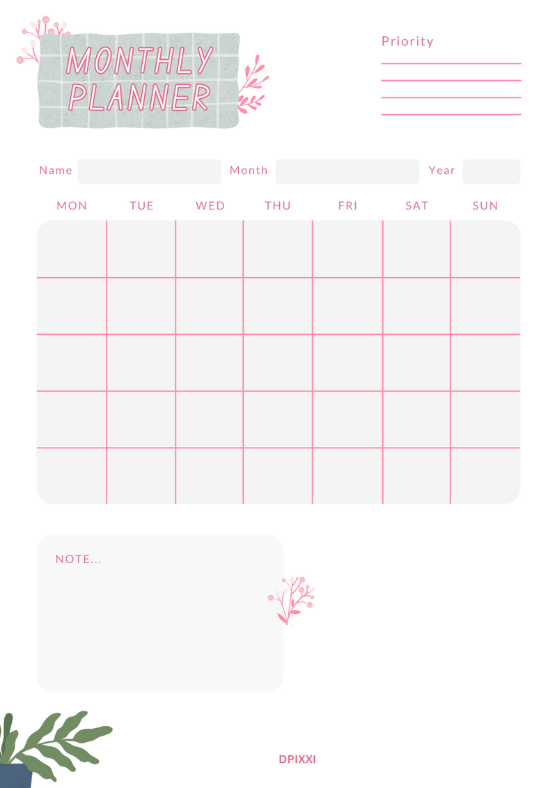 Cute Portrait Illustration Planner | Monthly Planner, Monday to Sunday