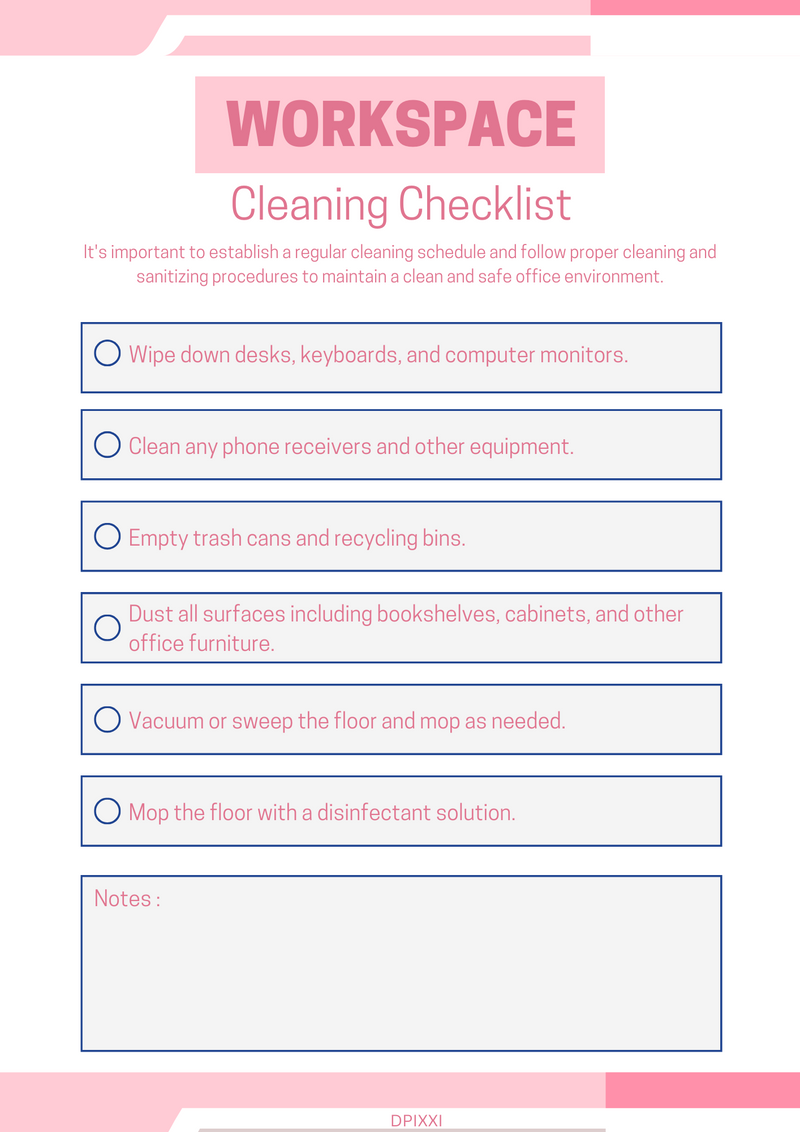 Modern Workspace Cleaning Checklist | Workspace Cleaning Checklist
