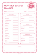 Illustrative Monthly Budget Planner | Expenses, Income, Savings, Summarize