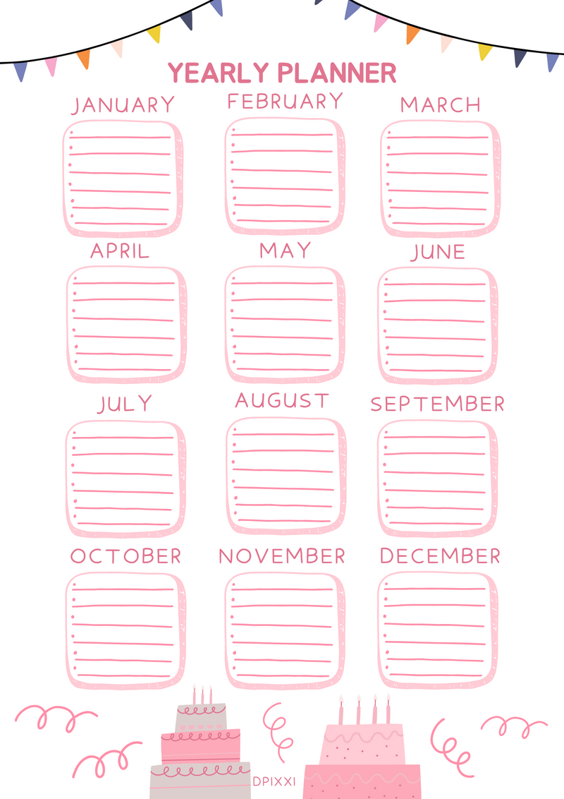 Illustrated Yearly Planner| January to December
