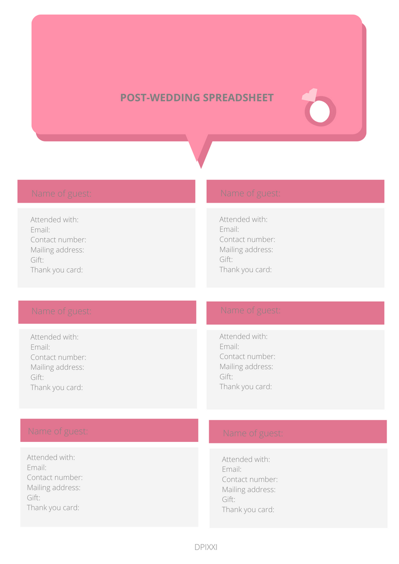 Simple Wedding Guests Checklist | Name of Guest