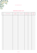 Rustic Floral Wedding Guest List | Guest Name, Phone Number
