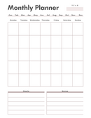 Minimal Monthly Planner | Year, January To December, Monday To Sunday, Goals, Notes