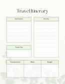 Minimal  Travel Itinerary Planner | Travel Tips, Activity, Meals, Destination