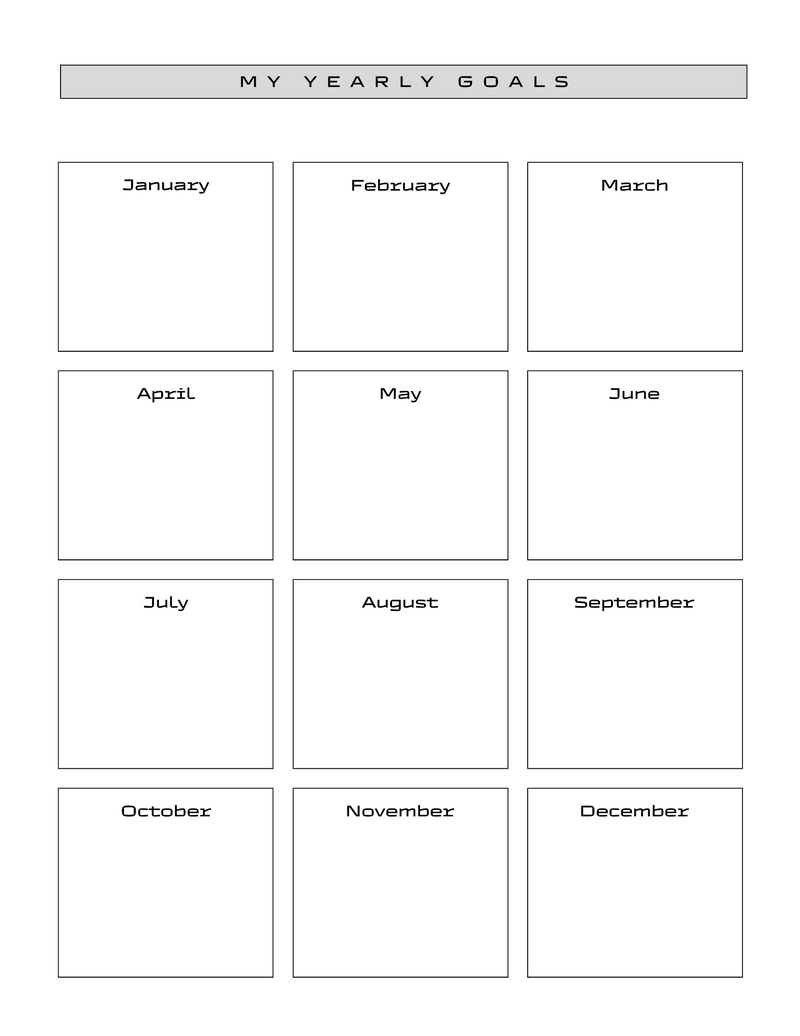 Minimalist Annual Goal Planner| January to December