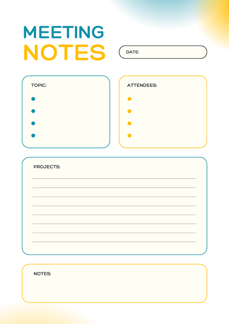 Modern Meeting Notes Planner | Topics, Attendees, Projects, Notes