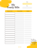 My Yearly Bills | Year, Expenses, Renewal, Amount, Total, Notes, Reminder (2 PAGES)