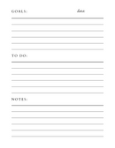 Note planner template, goals, to do, notes