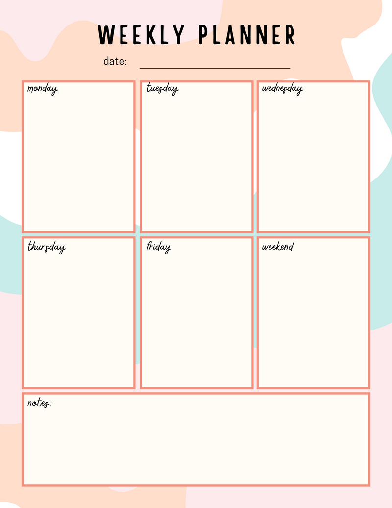 Organic Abstract Pattern Weekly Planner | Monday to Friday, Weekend, Notes