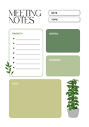 Organic Business Meeting Notes | Agenda, Reminder, Priority, Topic