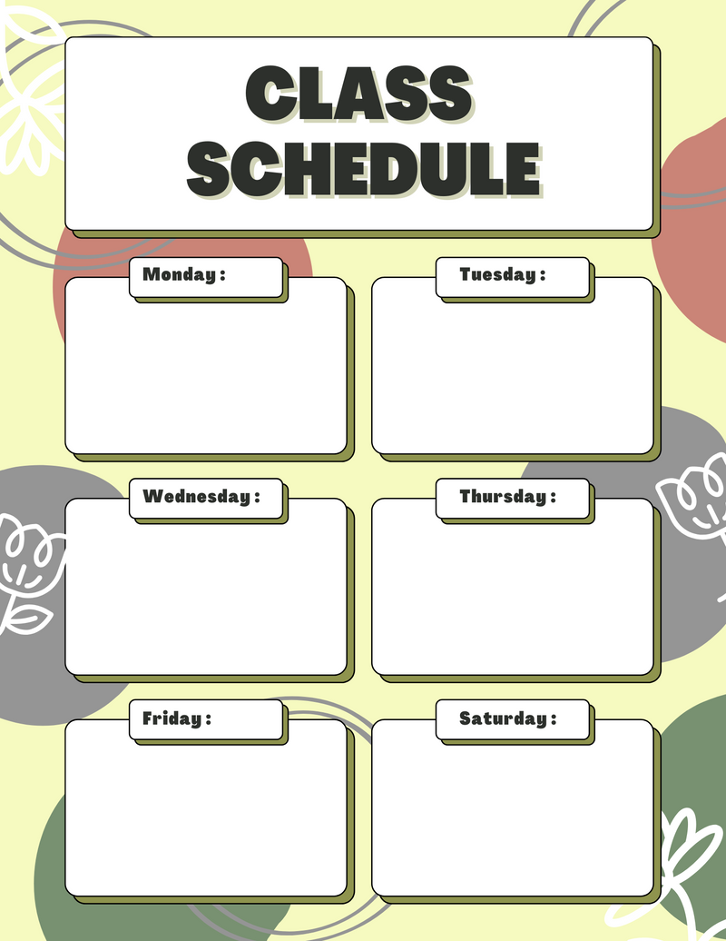 PDF Colorful Modern Class Schedule Planner | Monday To Saturday