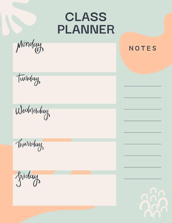 Weekly Schedule Class Planner | Monday To Friday, Notes